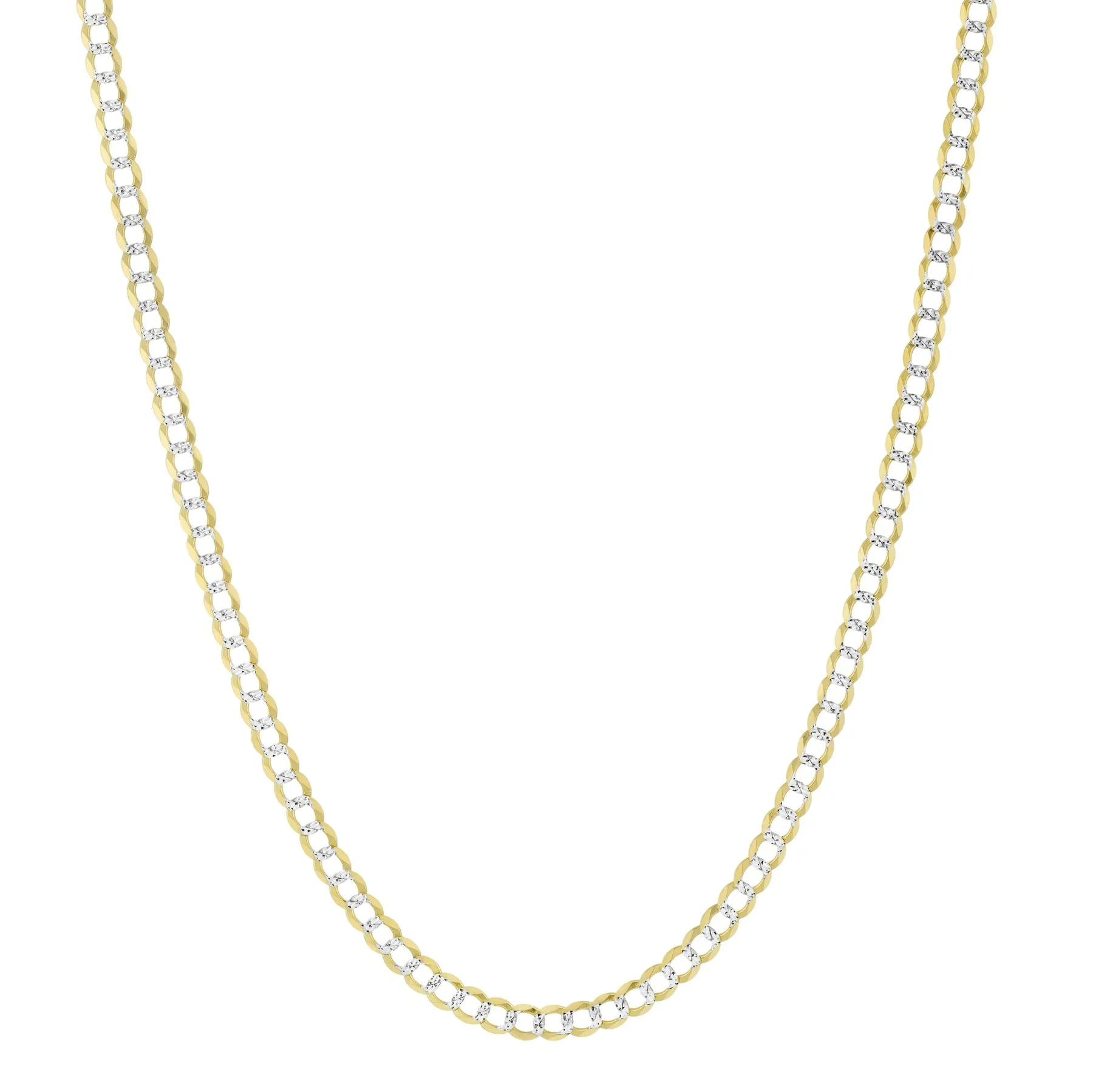 3.5MM Solid Cuban Curb Link Two-Tone Pave Chain|14K Yellow Gold
