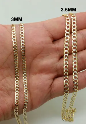 3.5MM Solid Cuban Curb Link Two-Tone Pave Chain|14K Yellow Gold