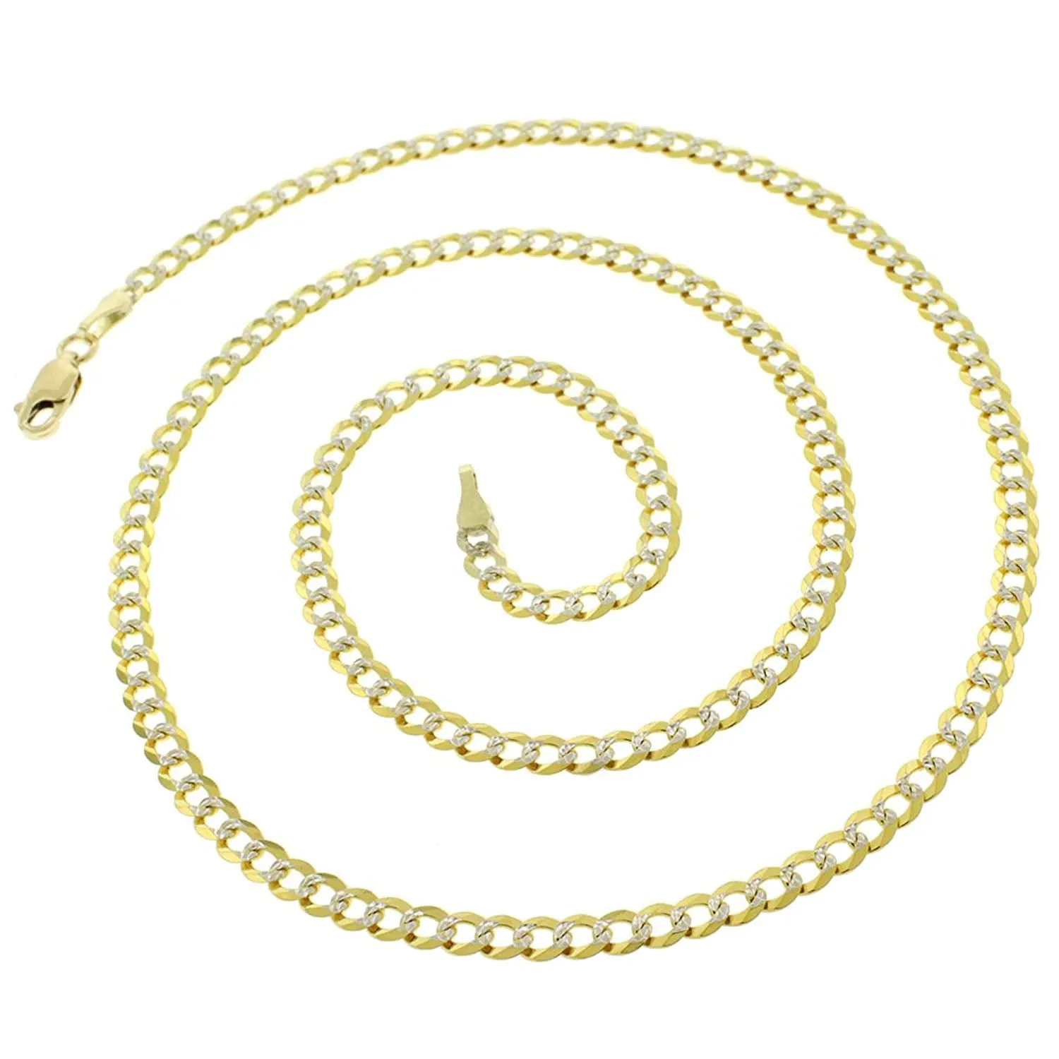 3.5MM Solid Cuban Curb Link Two-Tone Pave Chain|14K Yellow Gold