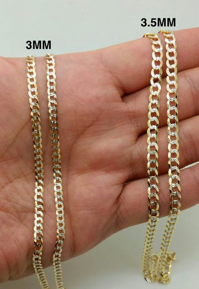 3.5MM Solid Cuban Curb Link Two-Tone Pave Chain|14K Yellow Gold
