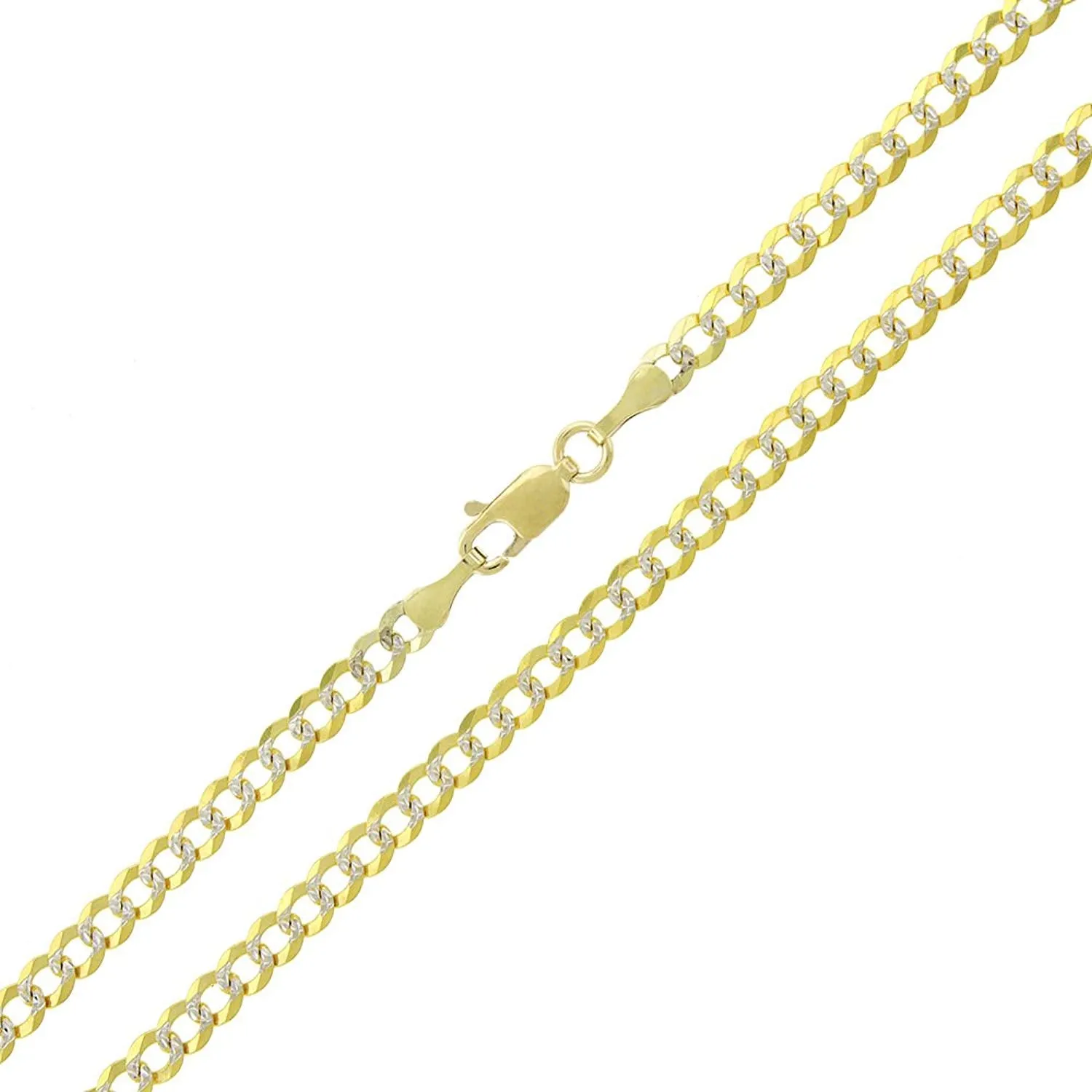 3.5MM Solid Cuban Curb Link Two-Tone Pave Chain|14K Yellow Gold