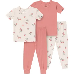 4-Piece Infant & Toddler Girls Rose Strawberry Snug Fitting Pajamas