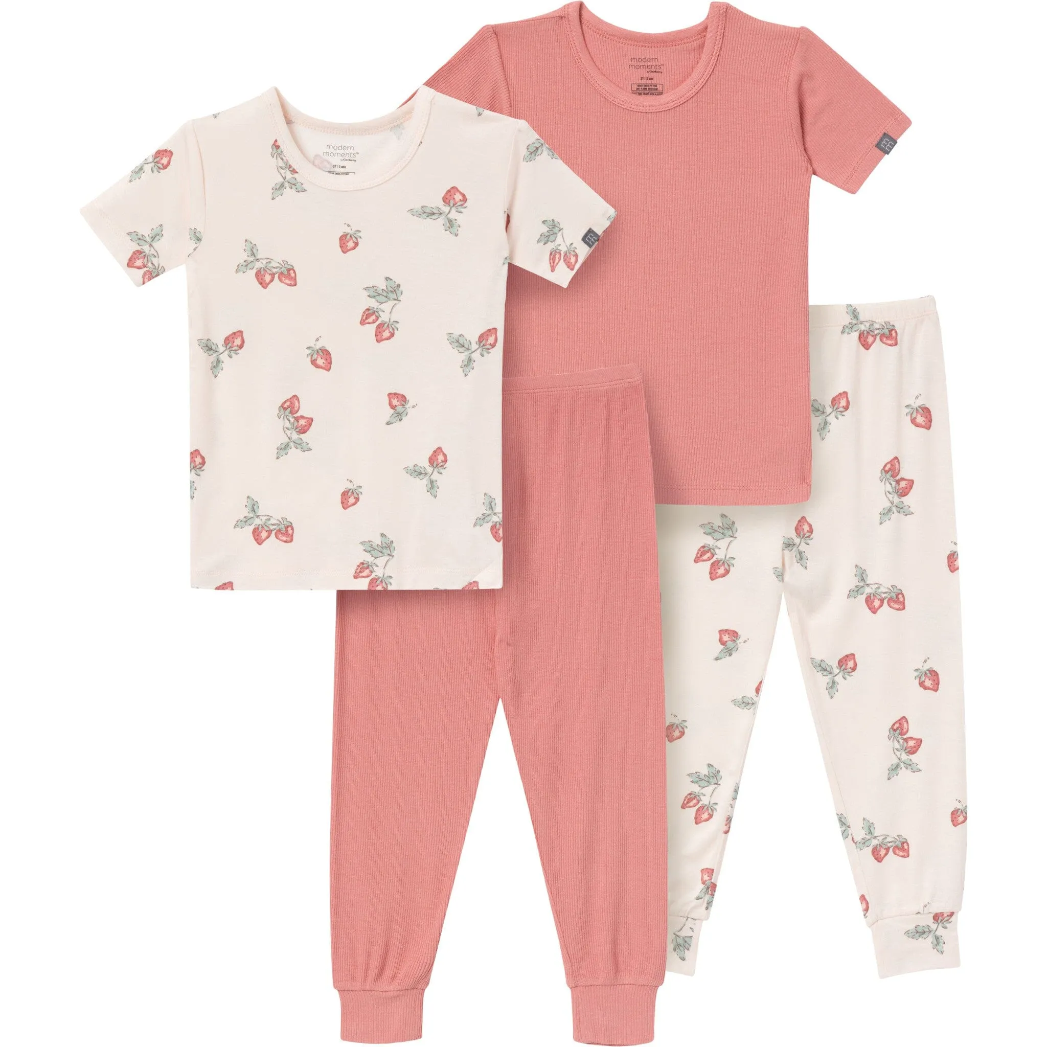 4-Piece Infant & Toddler Girls Rose Strawberry Snug Fitting Pajamas