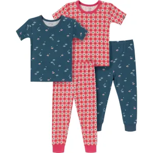 4-Piece Infant & Toddler Neutral Blue Umbrella Snug Fitting Pajamas