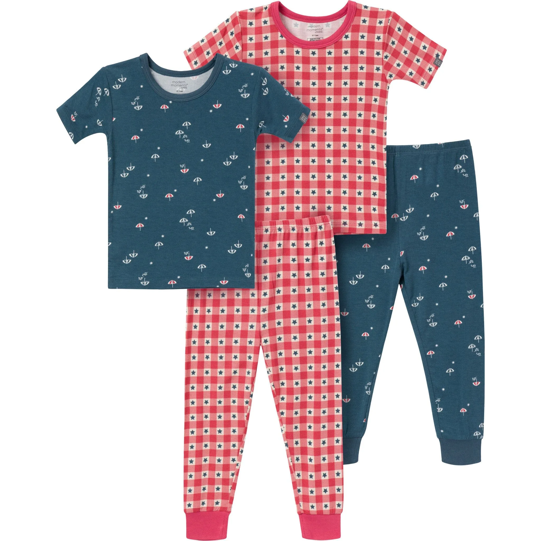 4-Piece Infant & Toddler Neutral Blue Umbrella Snug Fitting Pajamas