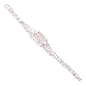 925 Sterling Silver Nugget Link Bracelet Geneve Watch 7.5-8" 47 grams