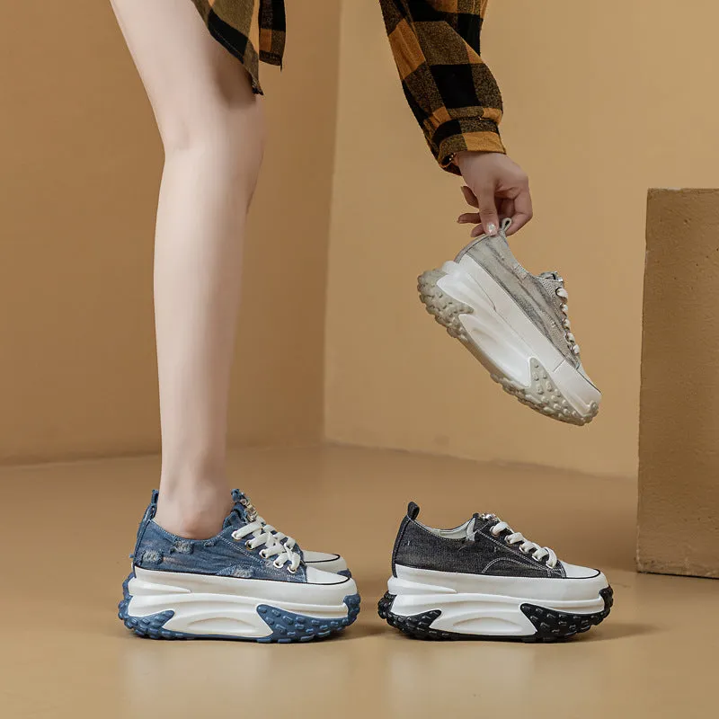All-matching Jeans Retro Genuine Leather Elevator Sneaker