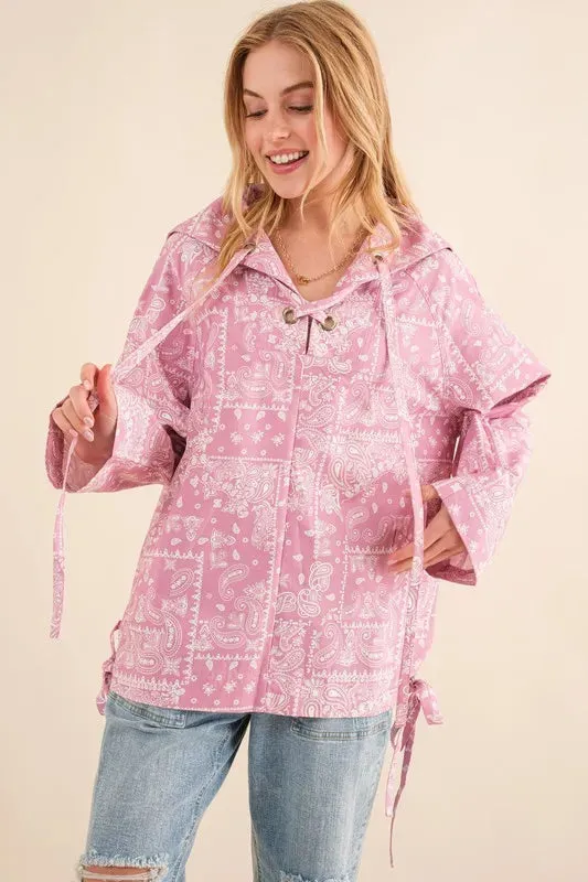 And The Why Bandana Pattern Lace Up Detailed Windbreaker