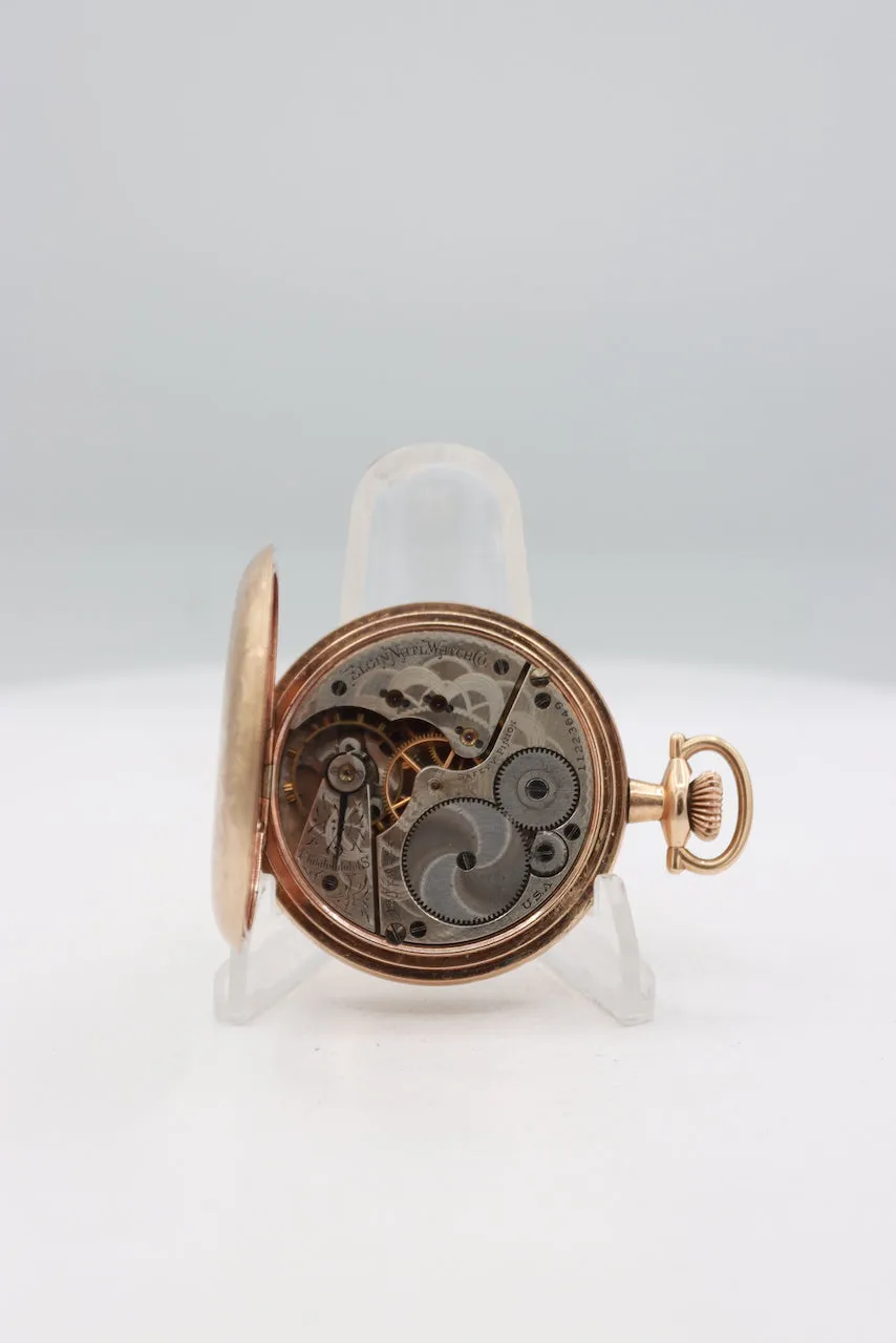 Antique 16S Elgin Fancy Guilloche Mechanical Hunter Pocket Watch Gold FIlled
