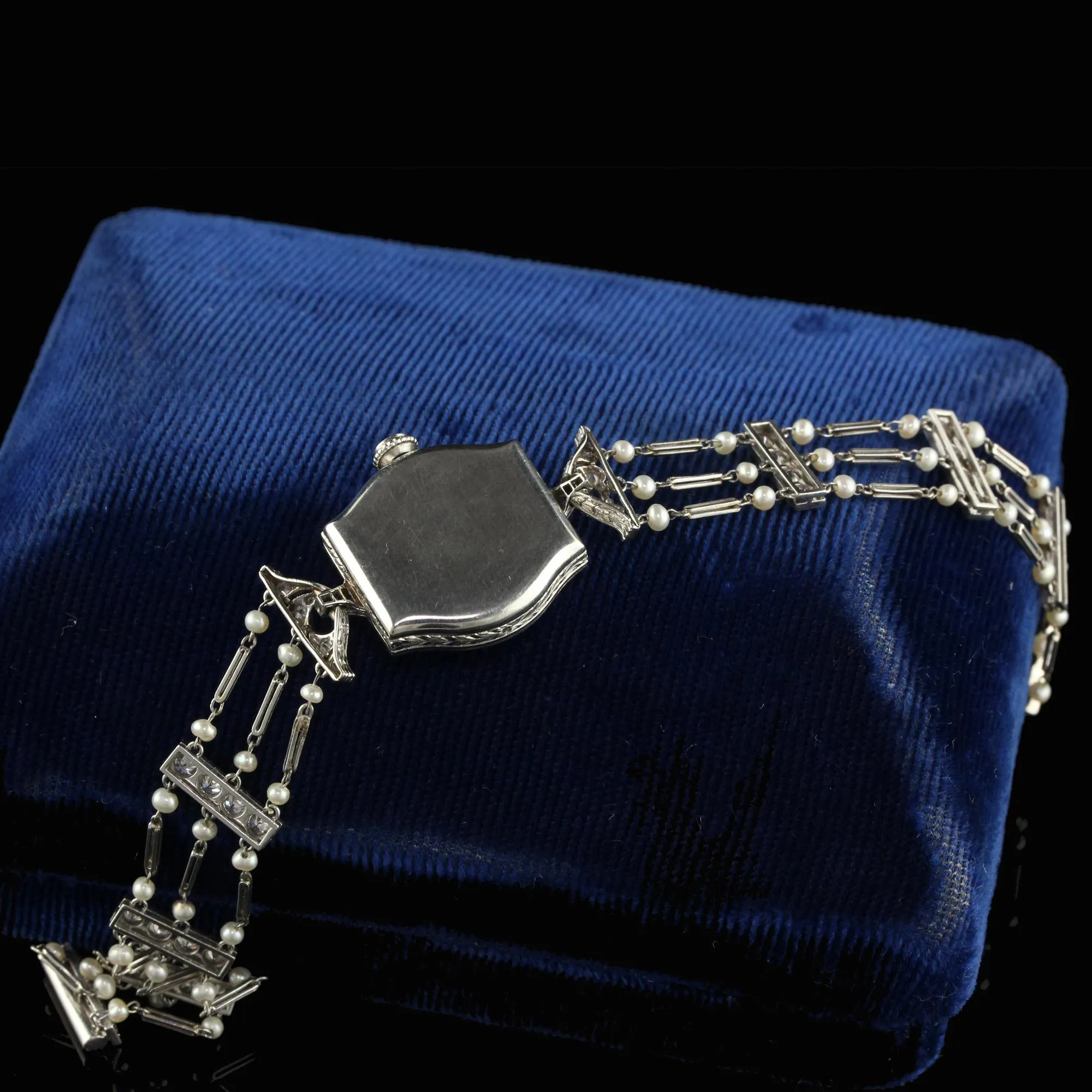 Antique Art Deco J. E. Caldwell Old Euro Diamond and Pearl Evening Watch