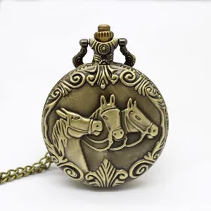 Antique Classic Bronze Steampunk Quartz Pocket Watch Horses Necklace Chain Men Watch Gifts clock saat Reloj De Bolsillo