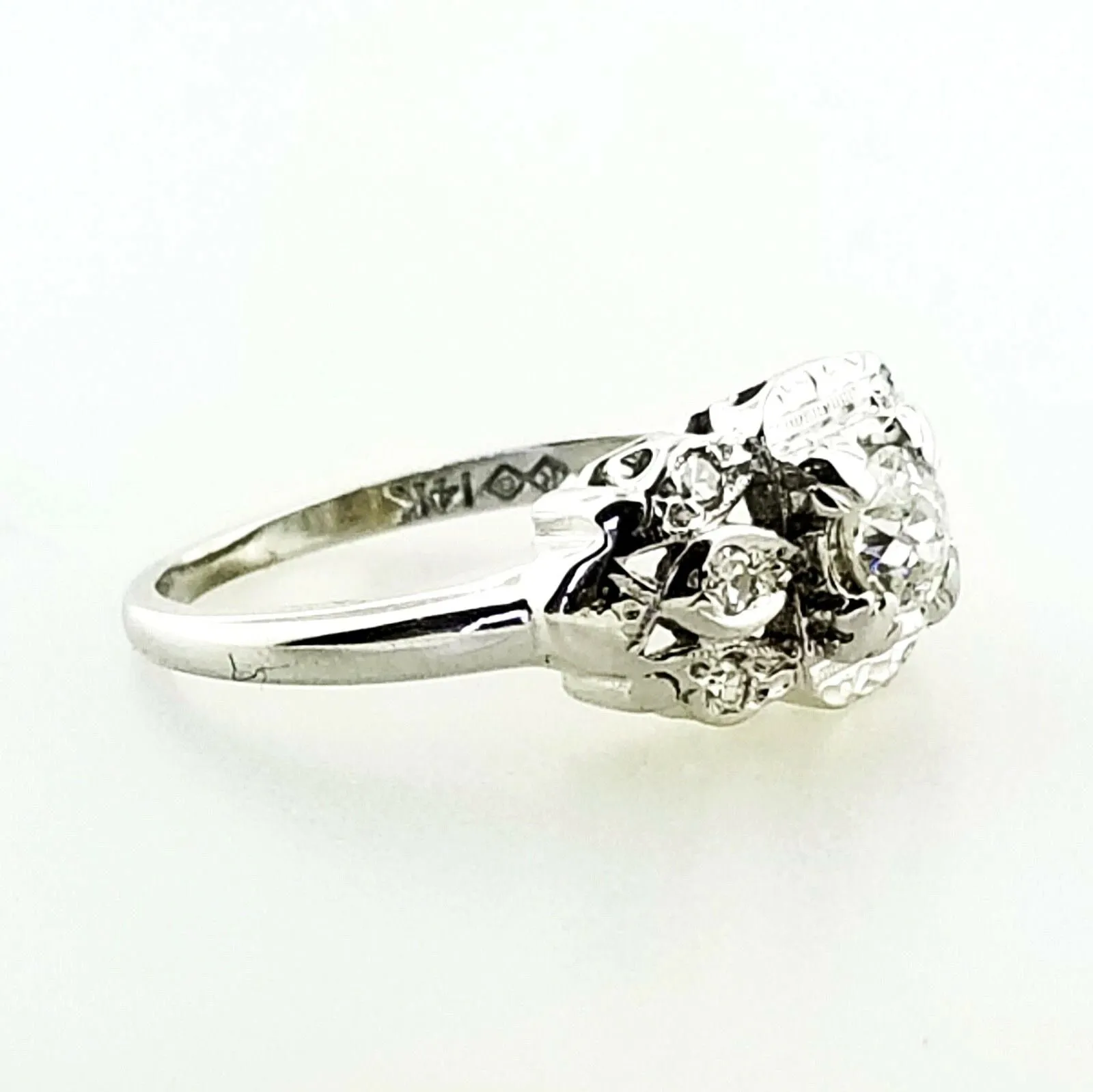 Antique Diamond Ring 14k White Gold Natural Round Cut Women's 0.75 CTW Size 6