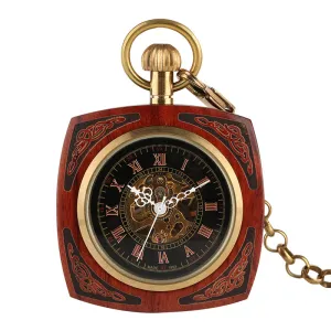 Antique Red Wooden Mechanical Pocket Watch