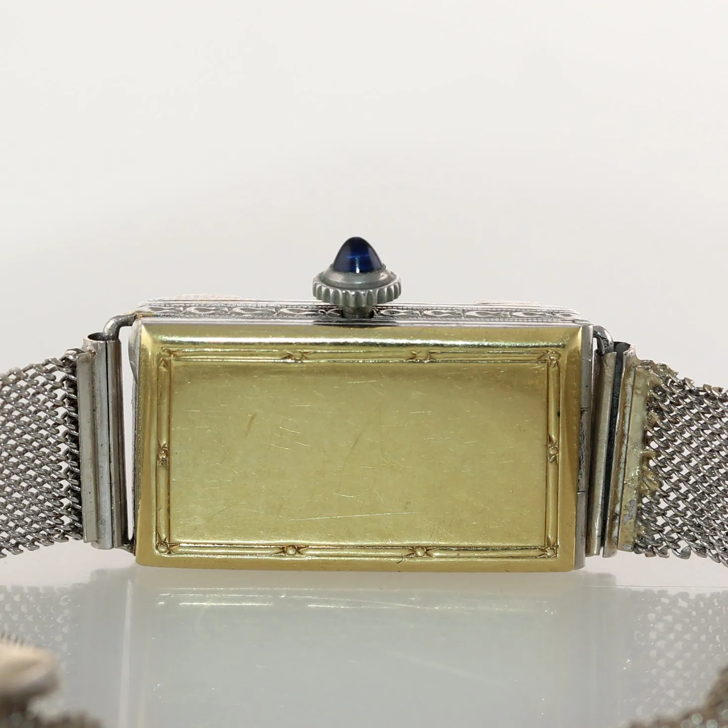 Antique Tiffany & Co. AWC Platinum 18k Yellow Gold Mesh Diamond Sapphire Watch