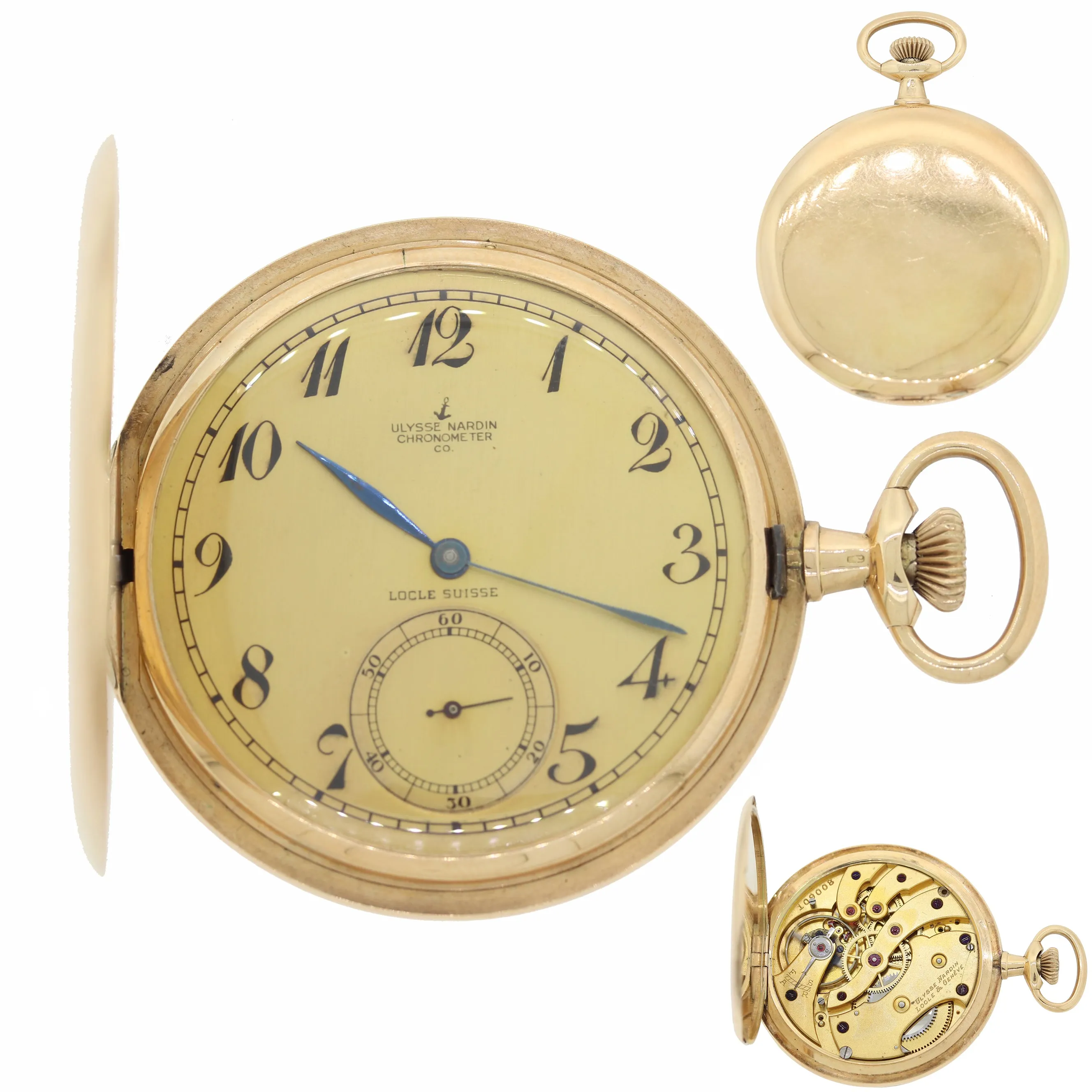 Antique Ulysse Nardin Solid 14k Gold Manual Swiss Full Hunter Pocket Watch