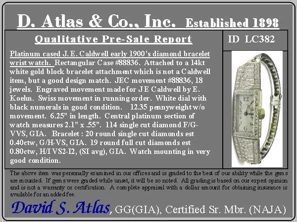 Art Deco Platinum Diamond Watch by JE Caldwell
