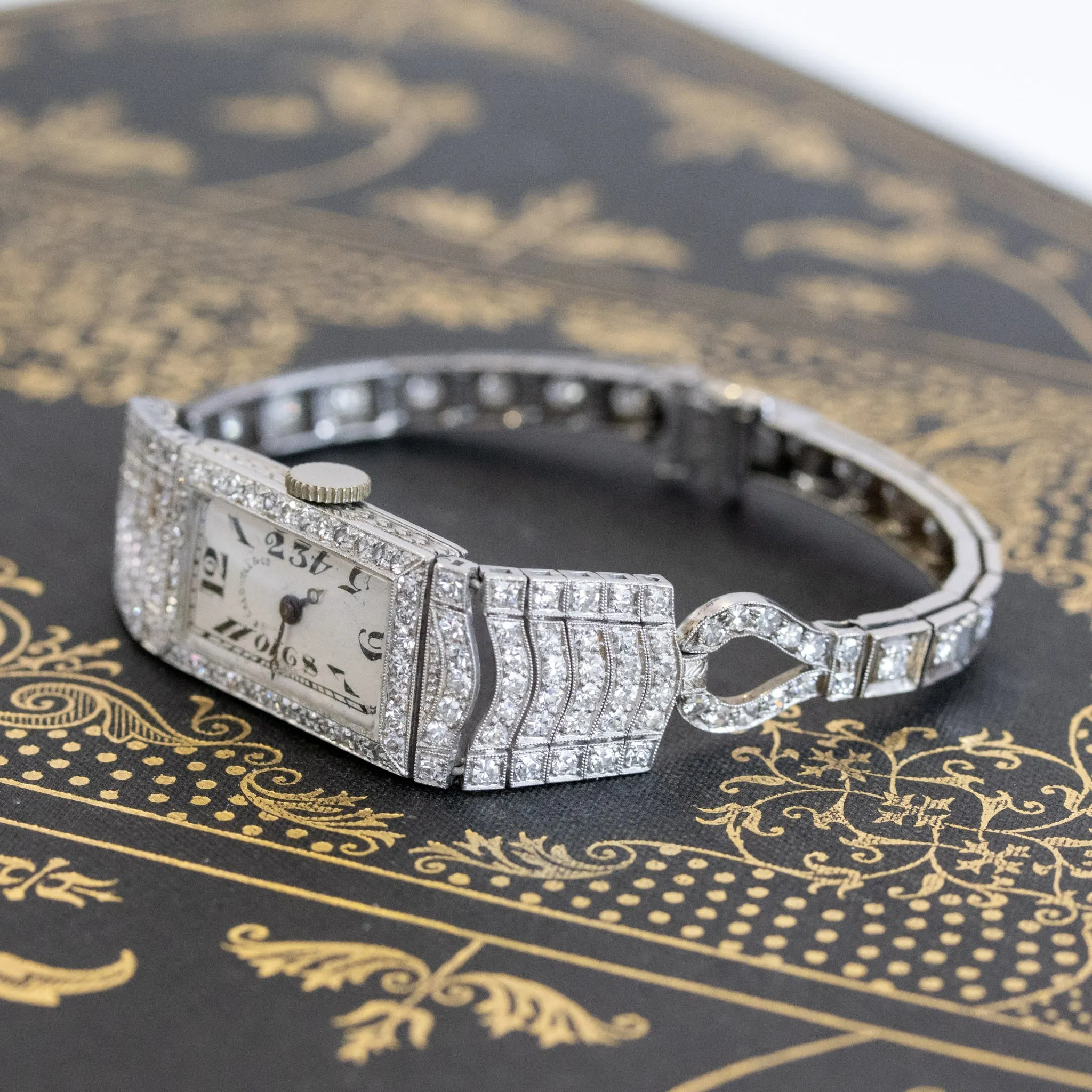 Art Deco Platinum Diamond Watch by JE Caldwell