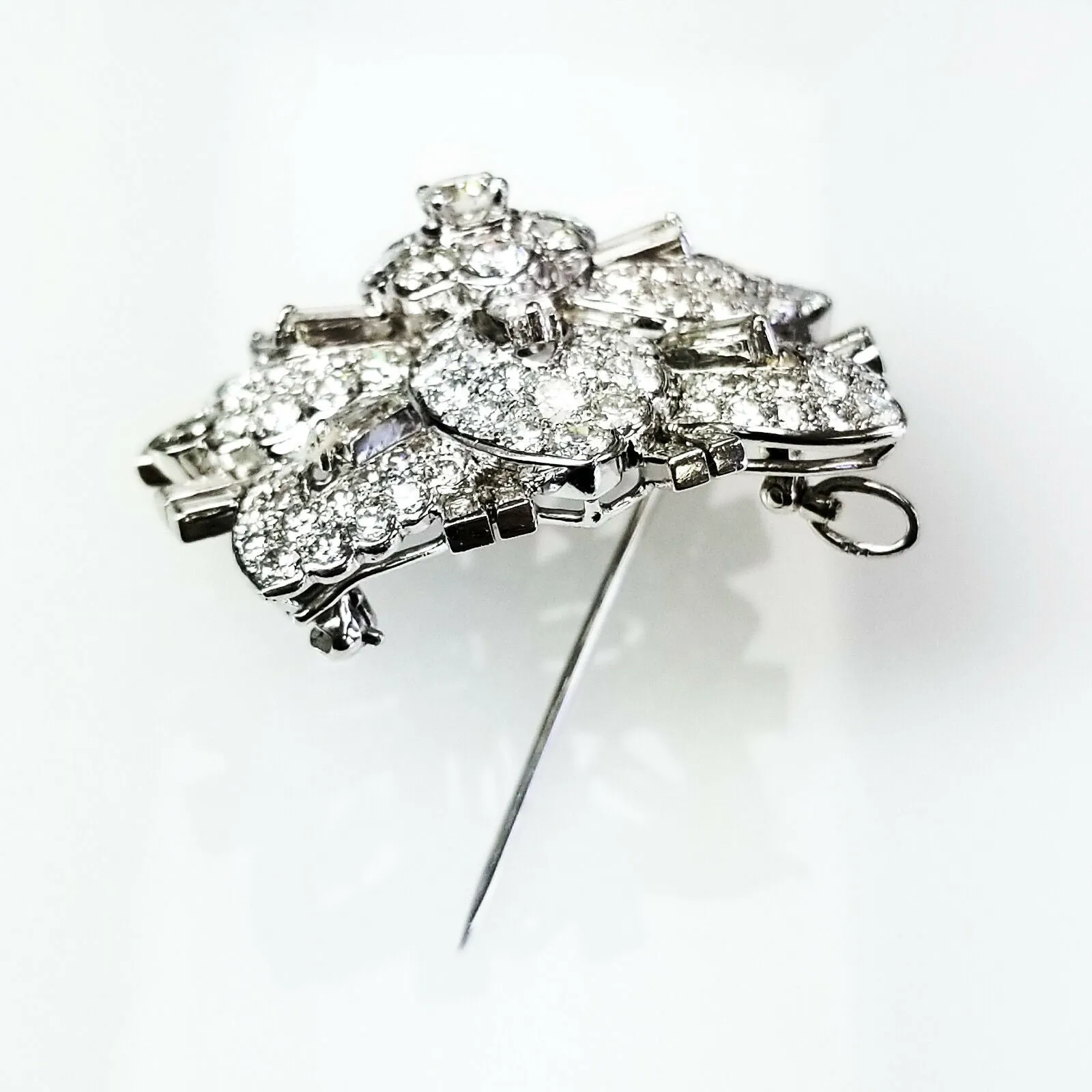 Art Deco Vintage Estate Antique Platinum 12 CT Natural Diamonds Broche / Pendant