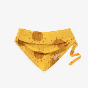 Bavoir jaune à motifs en coton, naissance || Yellow patterned bib in cotton, newborn