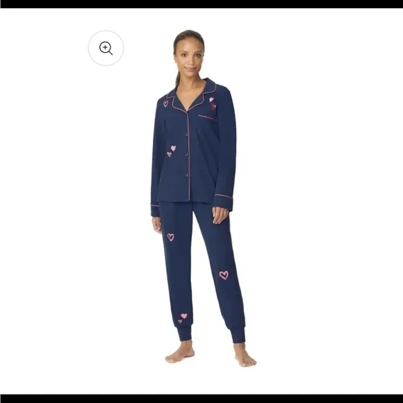 Bedhead Mon Amour Navy Jersey Pajamas Small - Valentines Hearts