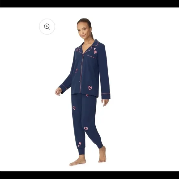 Bedhead Mon Amour Navy Jersey Pajamas Small - Valentines Hearts