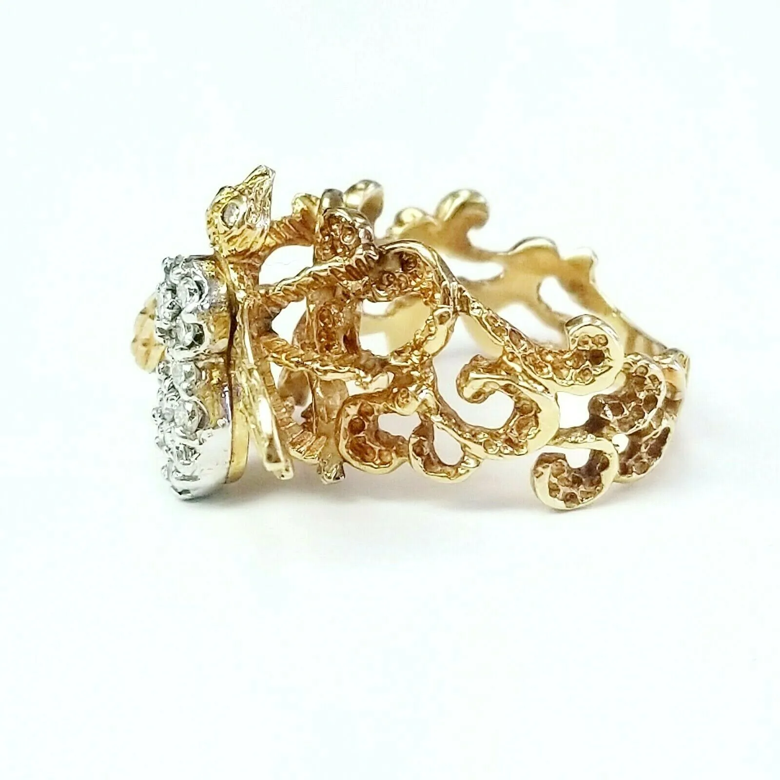 Bee Diamond Ring 14k Yellow Gold Honey Bee 0.35 CTW Antique Vintage Estate