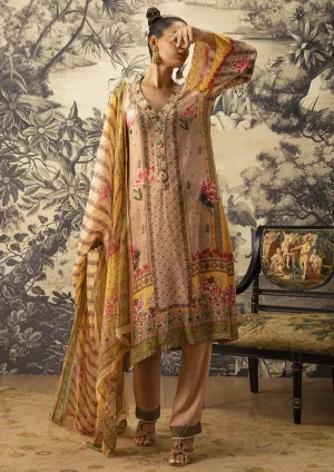Beige A-line Printed Kurta Set