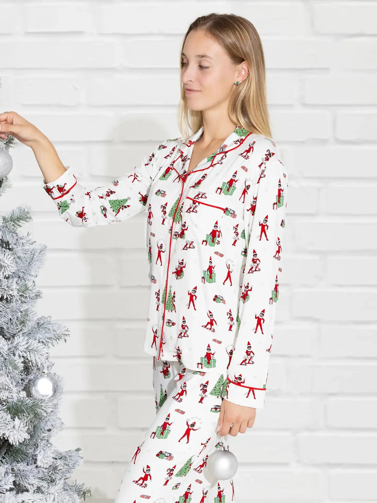 Bellabu Bear x Elf on the Shelf Christmas Holiday Women's Bamboo Pants Set Pajamas