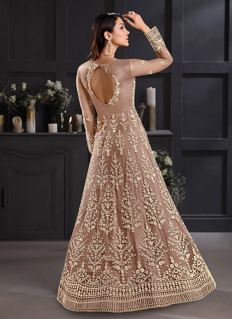 Biscotti Beige Embroidered Indian Designer Anarkali