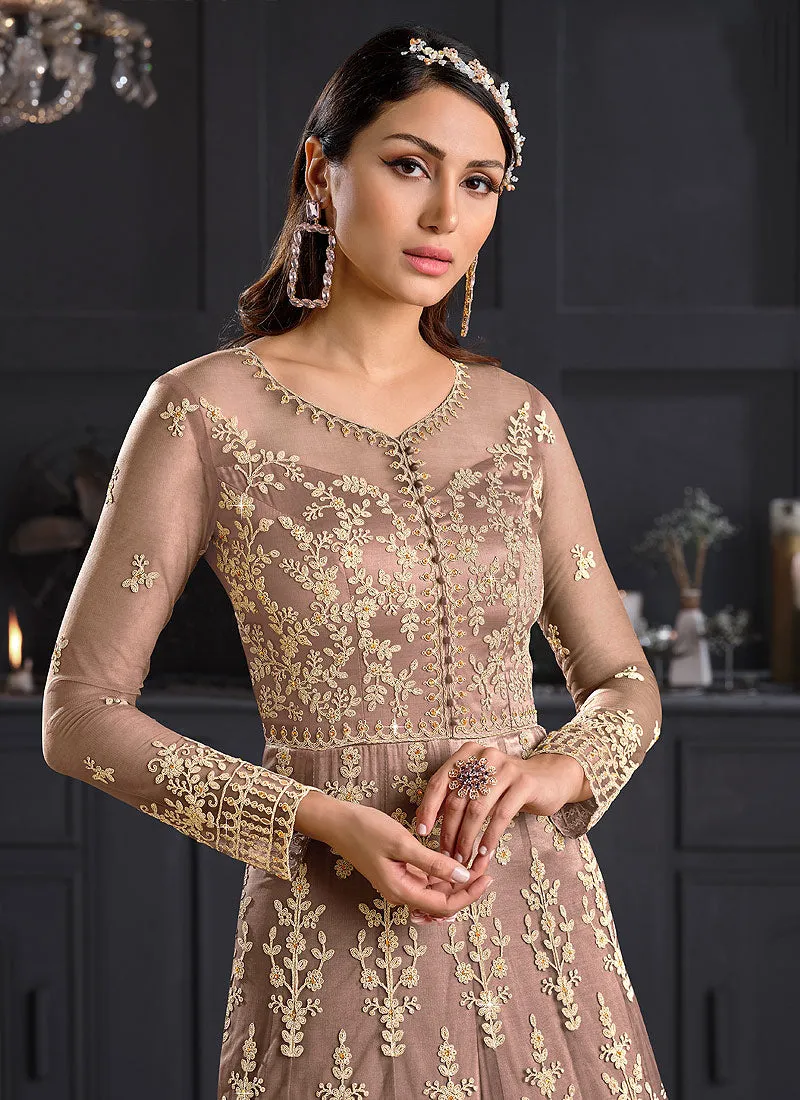 Biscotti Beige Embroidered Indian Designer Anarkali