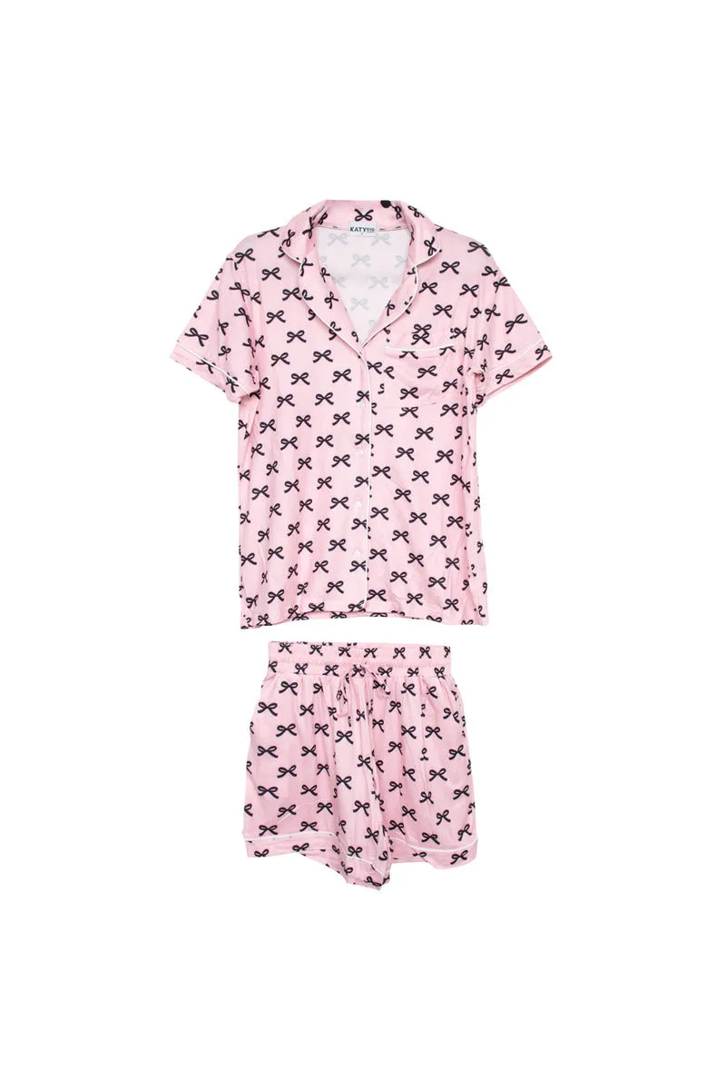 Black & Pink Mini Coquette Bows Loungewear Set  By Katydid