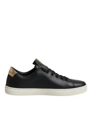 Black Leather Gold Red Heart Sneakers Shoes