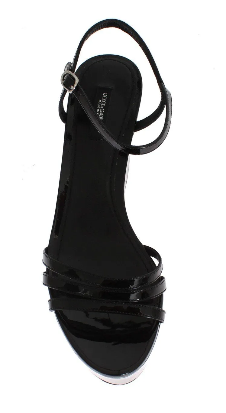 Black Leather Wedges Platform Sandals