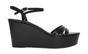 Black Leather Wedges Platform Sandals