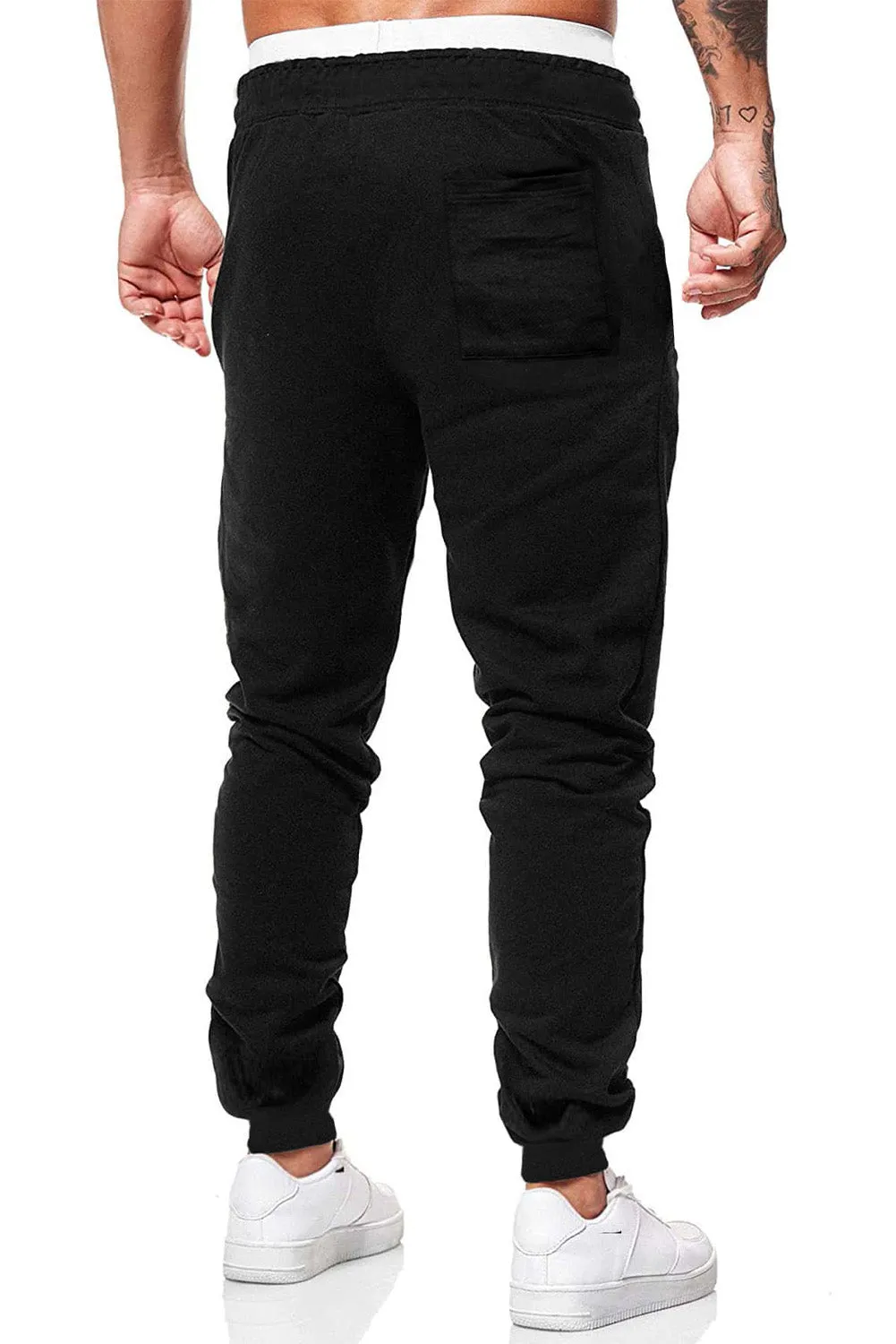 Black Western Pattern Cross Print Drawstring Men's Pants