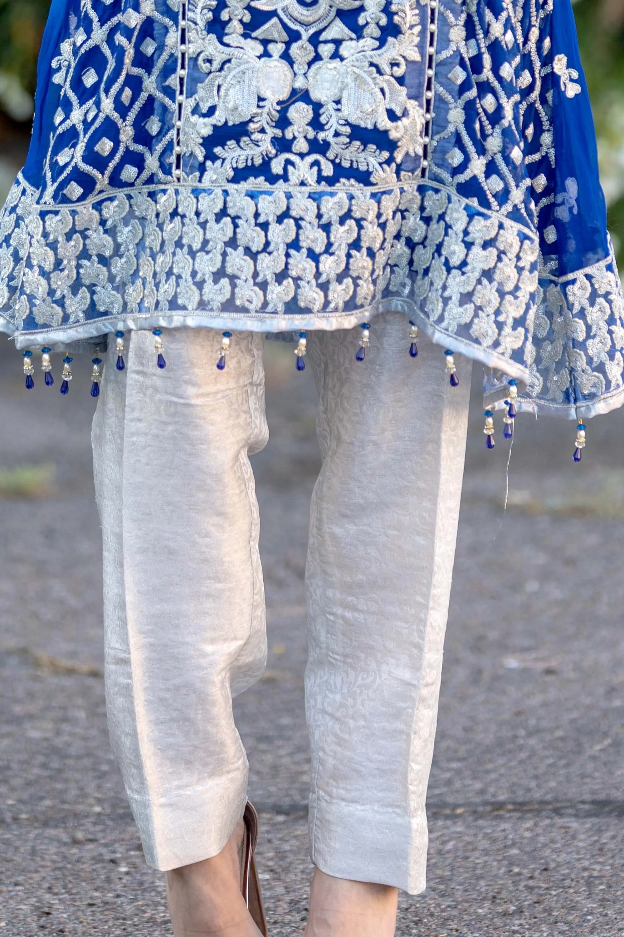 Blue Chiffon Embroidered Suit
