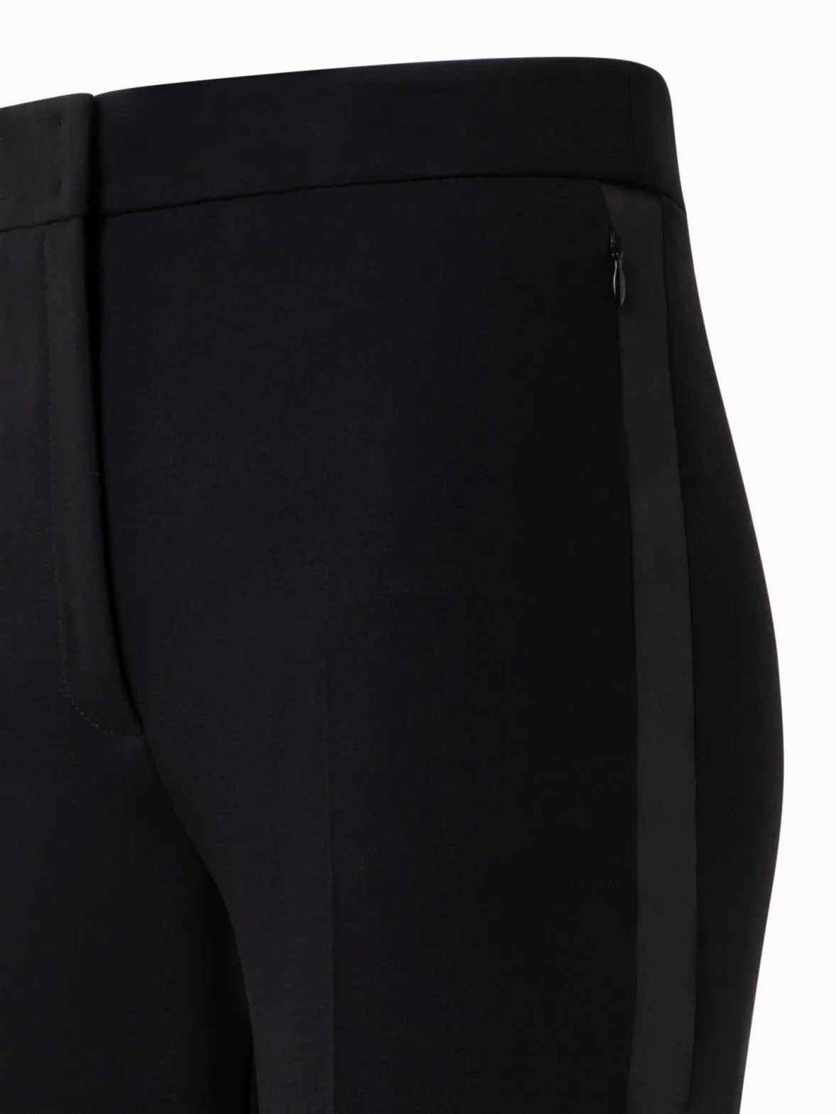 Bootcut Wool Double-Face Pants with Satin Side Trim