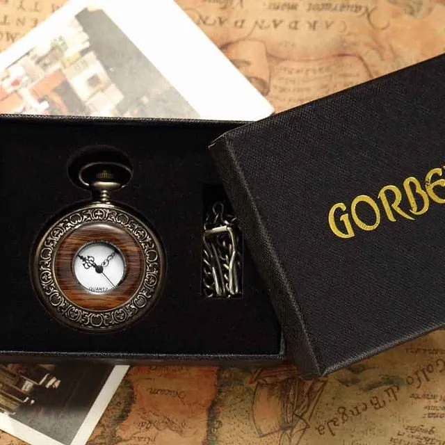 Box Package Solid Wood Mechanical Pocket Watch FOB Chain Locket Dial Hollow Steampunk Skeleton Men Women Mens Male Clock Watches