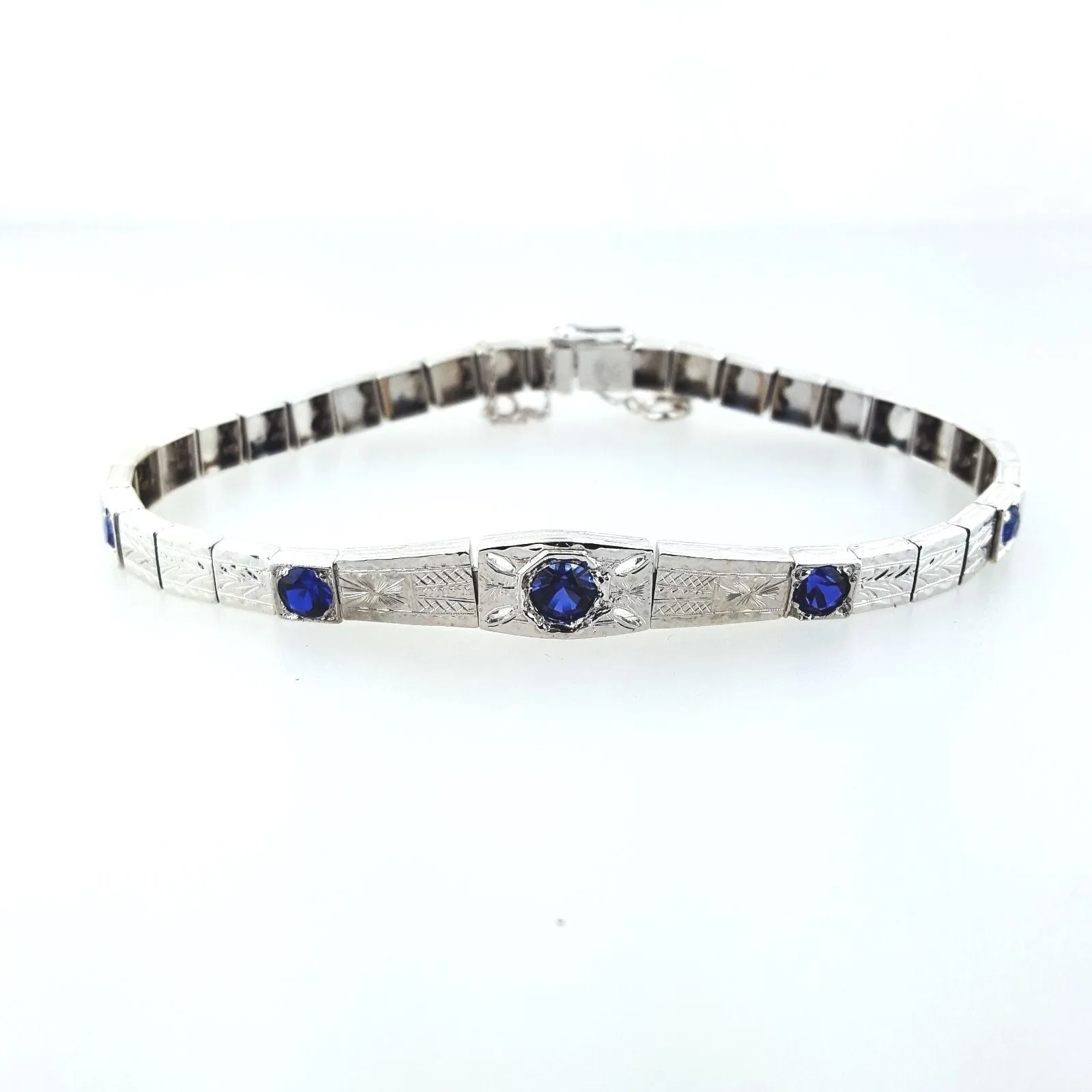 Bracelet Antique Vintage 18K White Gold 1.30CTNatural  Blue Sapphires Art Deco