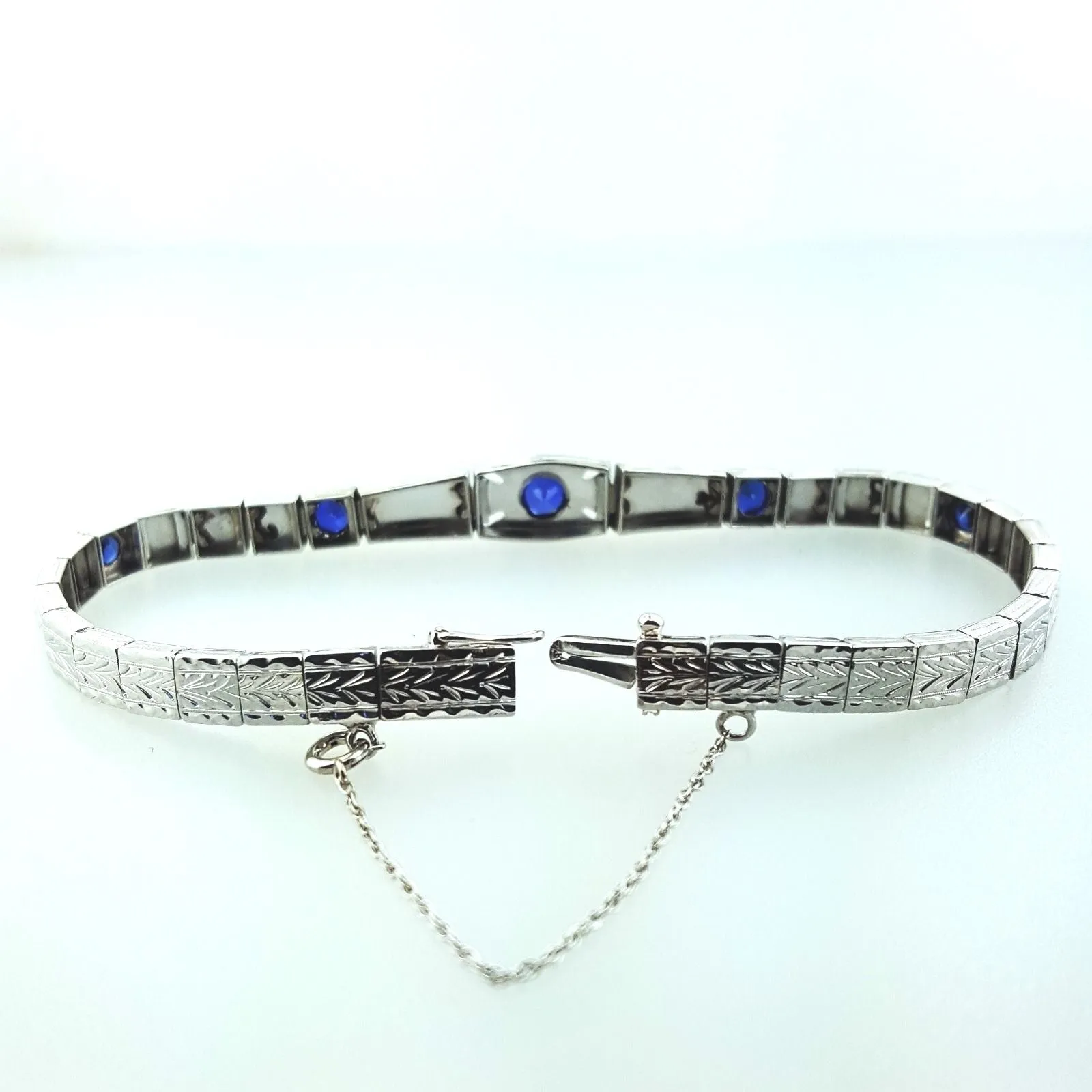 Bracelet Antique Vintage 18K White Gold 1.30CTNatural  Blue Sapphires Art Deco