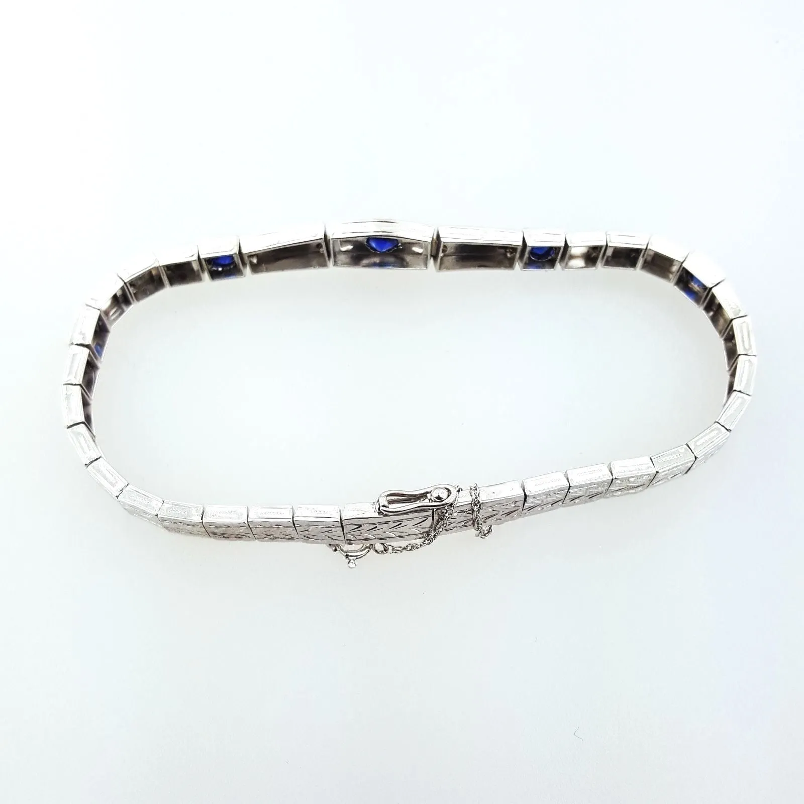 Bracelet Antique Vintage 18K White Gold 1.30CTNatural  Blue Sapphires Art Deco