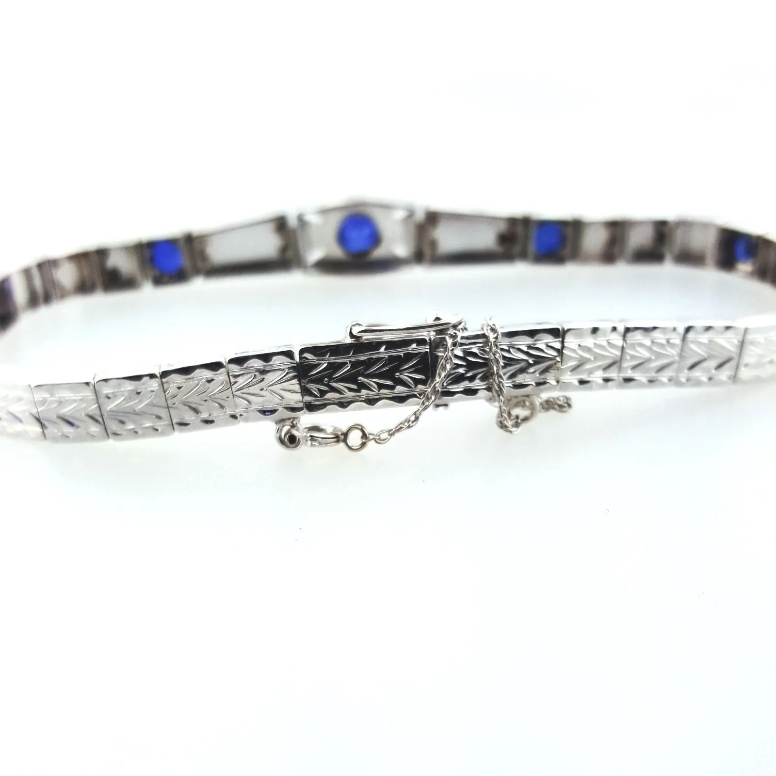 Bracelet Antique Vintage 18K White Gold 1.30CTNatural  Blue Sapphires Art Deco