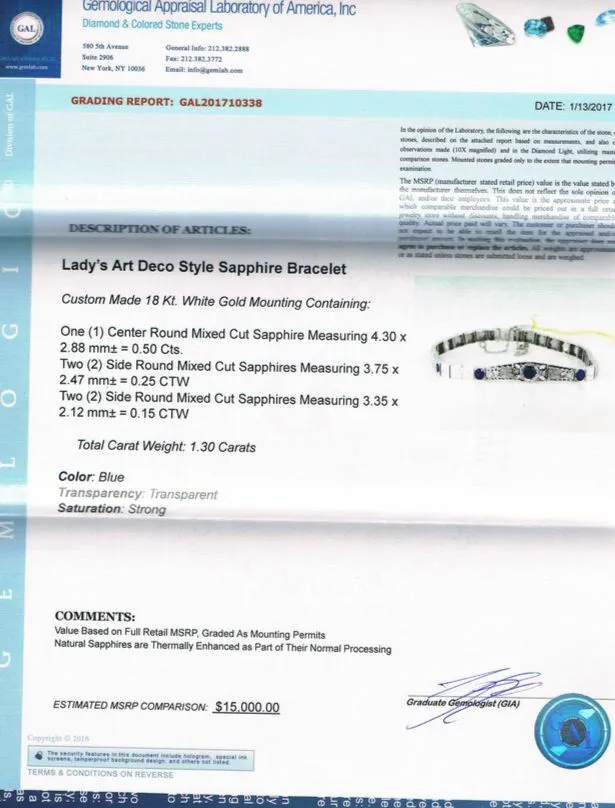 Bracelet Antique Vintage 18K White Gold 1.30CTNatural  Blue Sapphires Art Deco