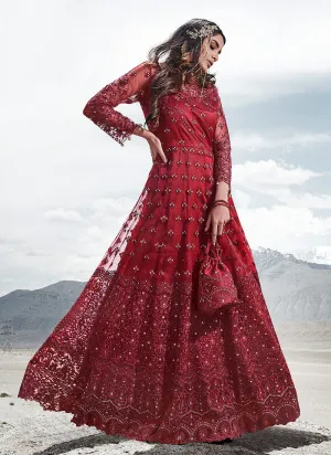 Bridal Red Designer Anarkali Pant Suit