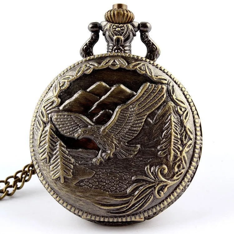 Bronze Vintage Eagle fob watches Pendant Chain Quartz Pocket watch Mens Womens Gifts Relogio De Bolso