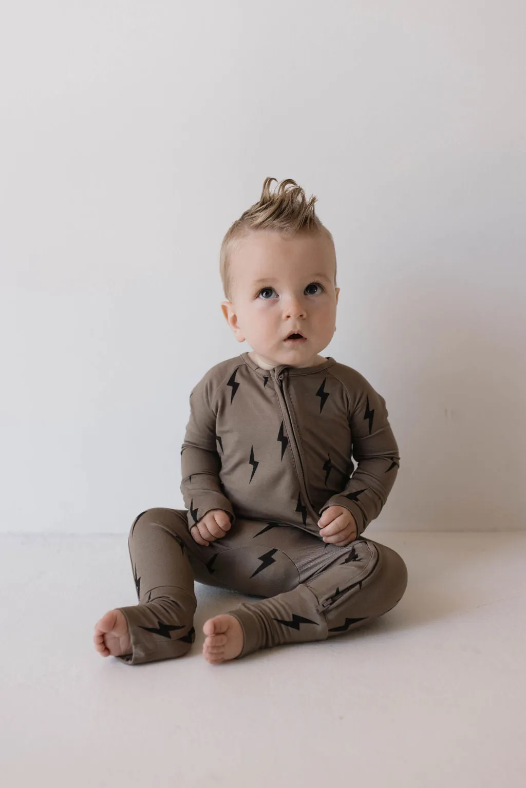 Brown & Black Lightning Bolt | Bamboo Zip Pajamas