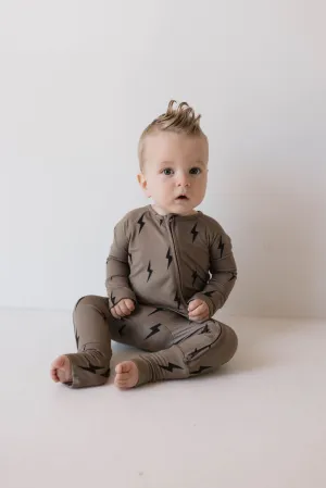 Brown & Black Lightning Bolt | Bamboo Zip Pajamas