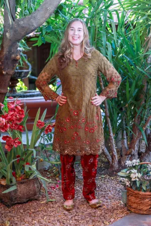 Brown Chiffon and Velvet Suit by Maria B