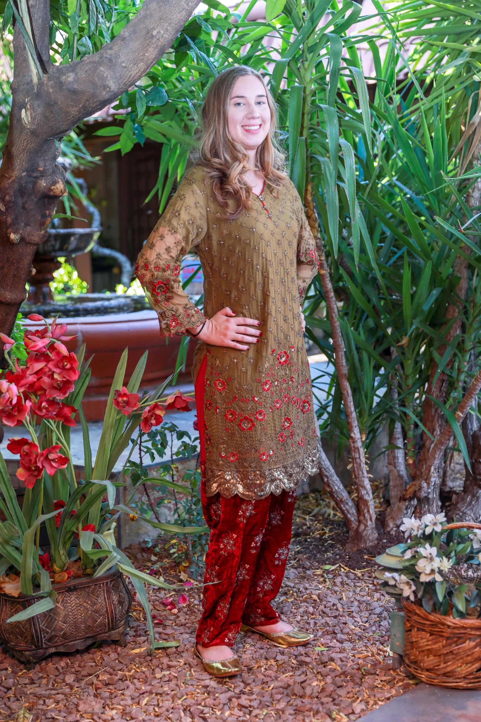 Brown Chiffon and Velvet Suit by Maria B
