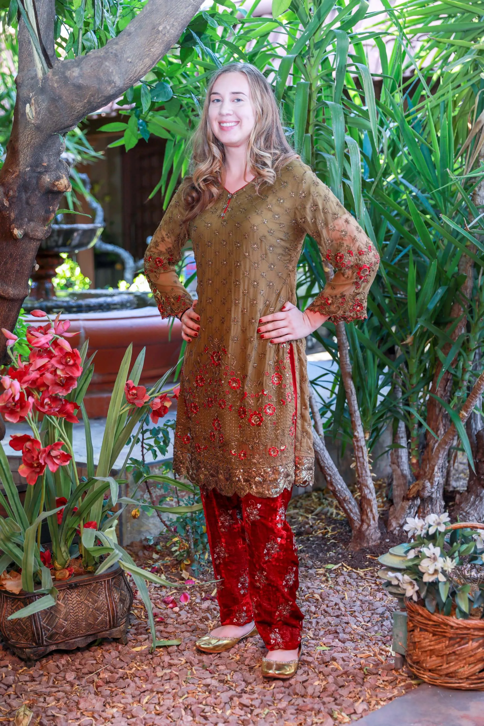Brown Chiffon and Velvet Suit by Maria B